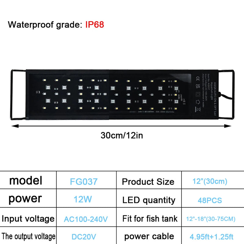 Lampe LED Plein Spectre pour Aquarium avec Minuteur 24h