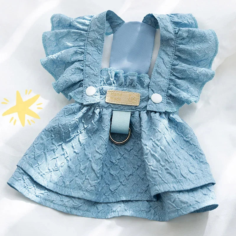 Vestido de Mezclilla para Perro con Anillo para Correa