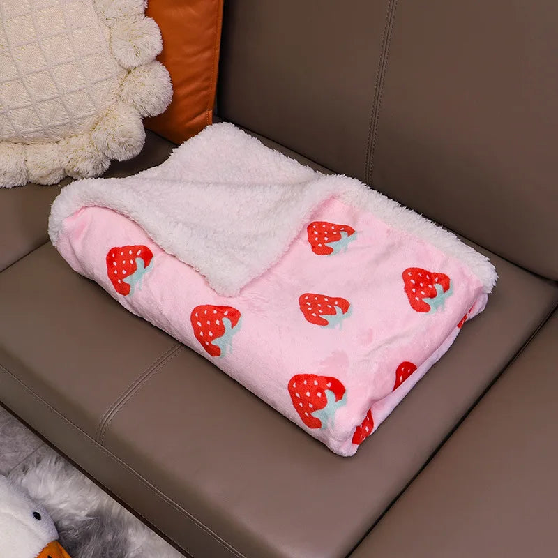 Strawberry Pink Flannel Throw Blanket for Pets and People