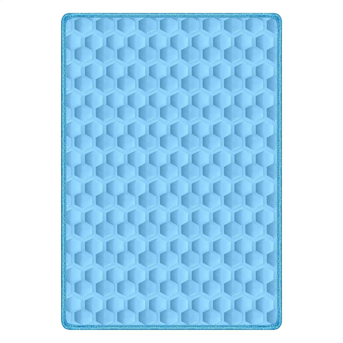 Light blue hexagonal self-cooling dog mat with a non-slip base