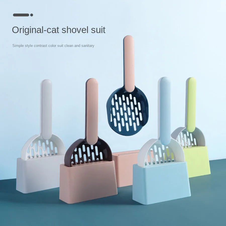A set of five original-cat shovel suits in various pastel colors, including pink, gray, blue, and yellow.