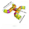 A colorful, foldable rainbow cat tunnel with multiple entrances shown in a horizontal view.