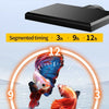 A black illumination timing control device is shown above a graphic illustrating segmented timing options for aquarium lighti