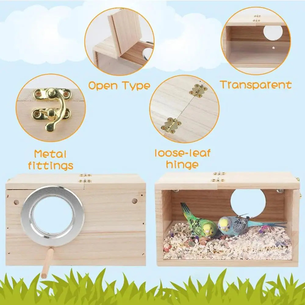 Natural Wood Bird Nesting Box with Viewing Window