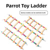A set of natural wood parrot toy ladder and swing with colorful balls for climbing and play