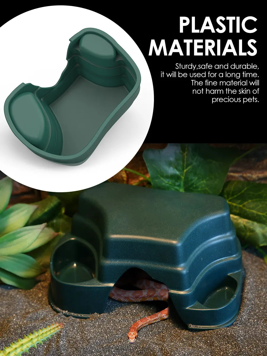Reptile Hide Cave Decor with 2 Food Bowls