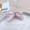 Pink Bow Pet Hair Clip with Rhinestone & Pearl Accents