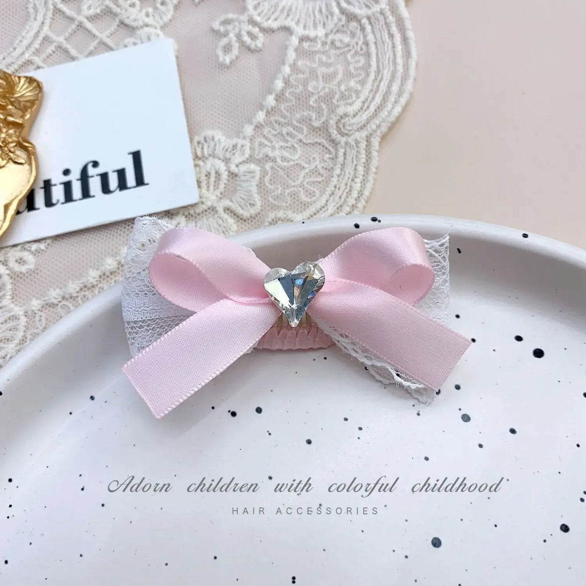 Pink Bow Pet Hair Clip with Rhinestone & Pearl Accents