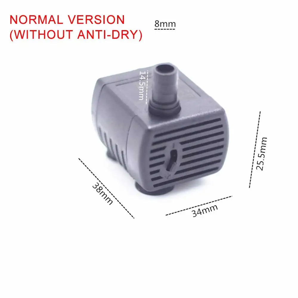 A gray replacement water pump with an 8mm nozzle and various dimensions shown against a white background.