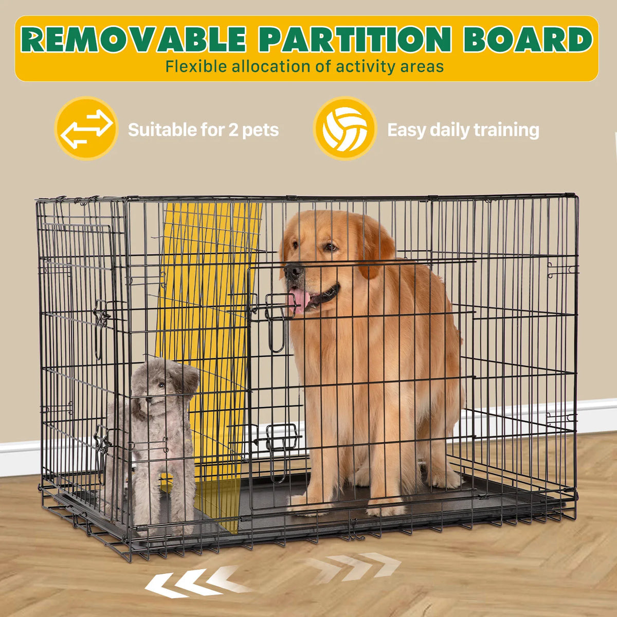 Extra-Large Foldable Metal Dog Crate with Double Doors and Leak-Proof Tray