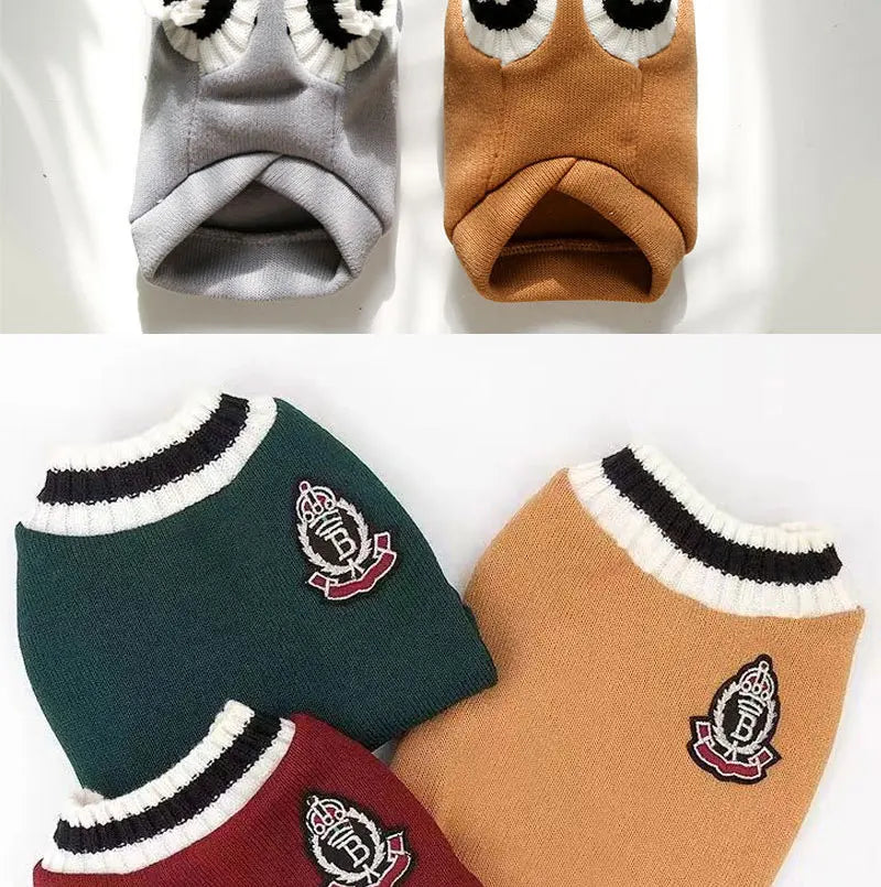 Classic V-Neck Knit Dog Sweater for Fall & Winter