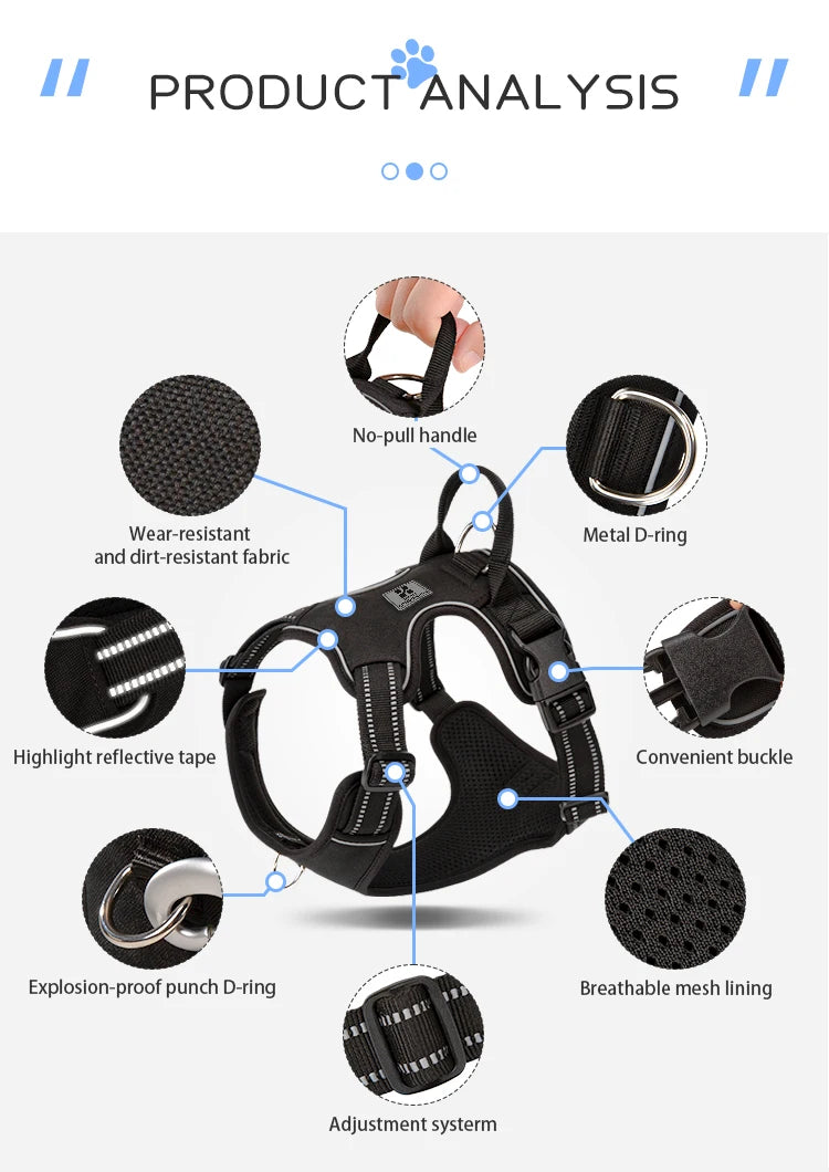 Reflective No-Pull Dog Harness with Quick-Release Buckles