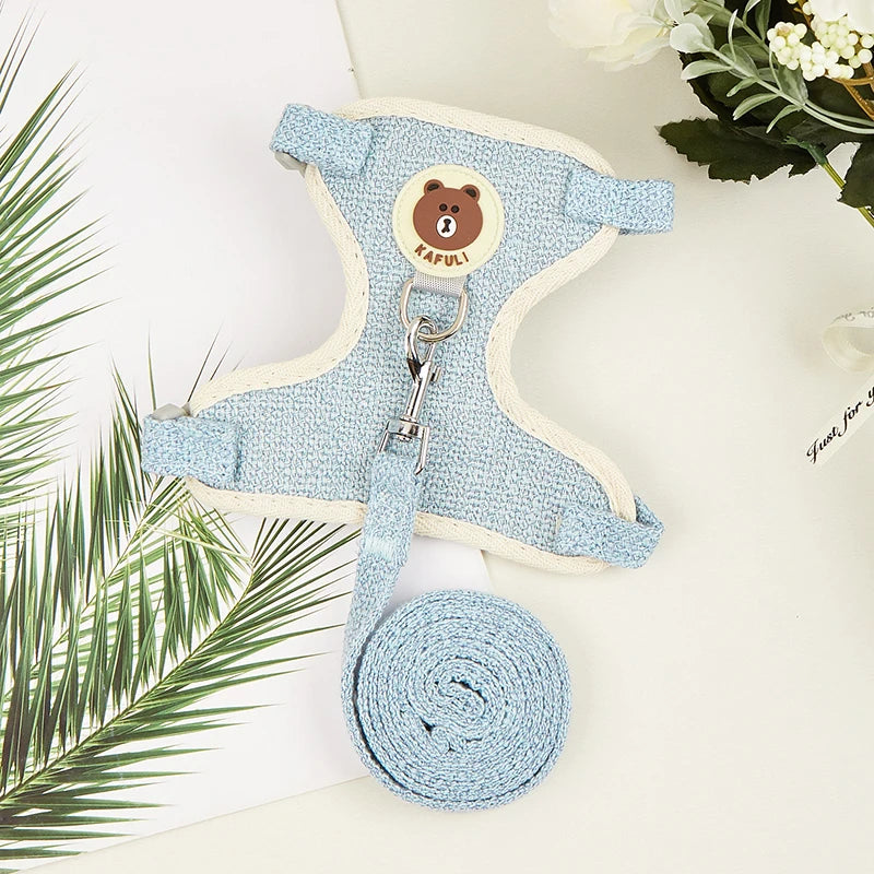 Adjustable Linen Rabbit Harness and Leash Set with Padded Comfort
