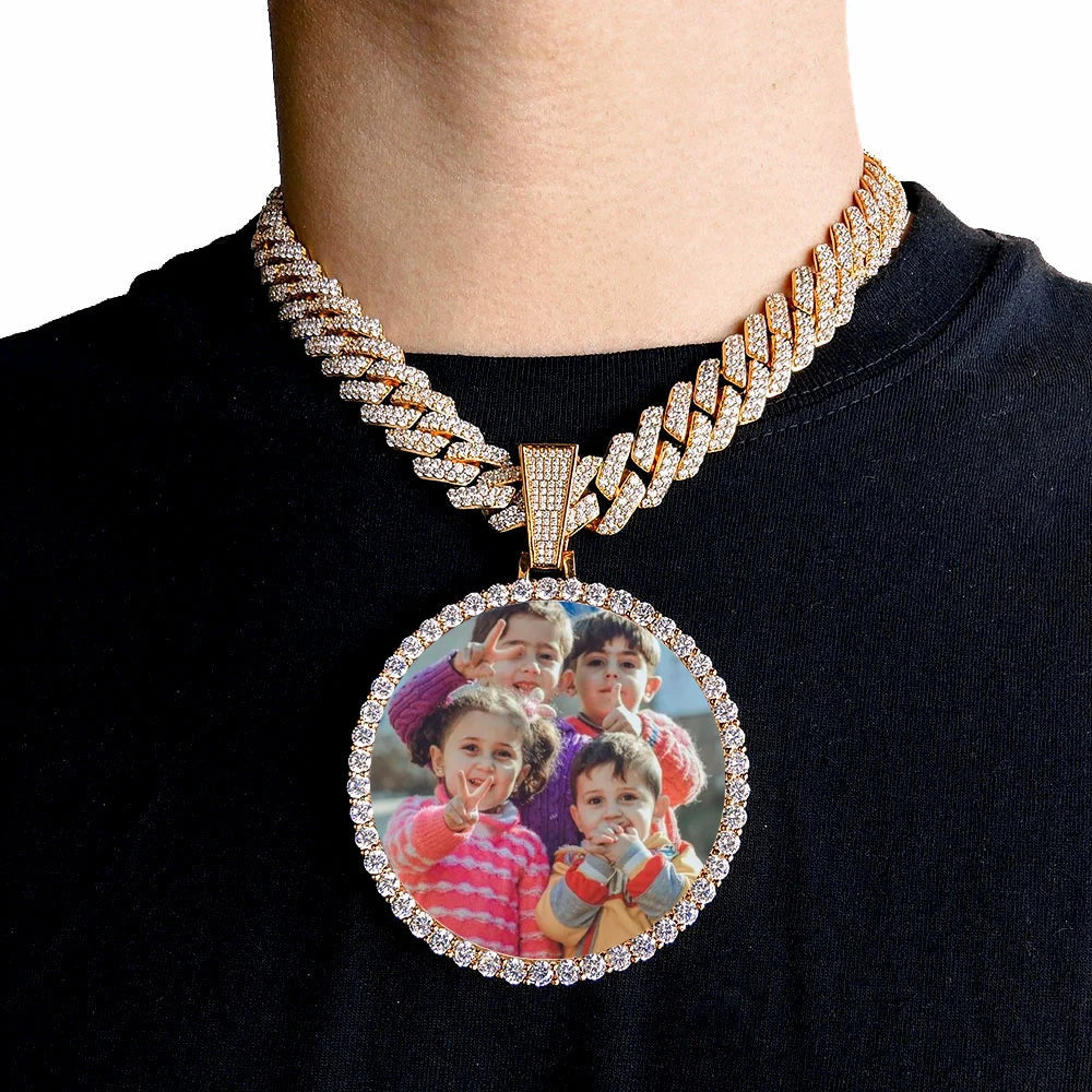 Custom Photo Medallion Pendant Necklace in 18k Gold Finish
