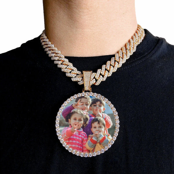 Custom Photo Medallion Pendant Necklace in 18k Gold Finish