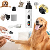 Portabler USB-Ladekamm für Nagelscherer mit Zubehör und glücklichem Golden Retriever.