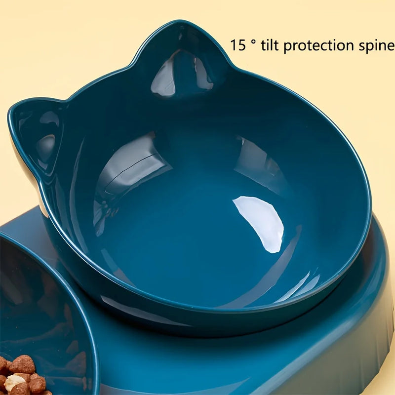 Distributeur de nourriture pour chat avec bol basculant et bouteille d'eau par gravité