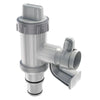 A gray pool hose adapter kit featuring a plunger valve and wall mount connection.