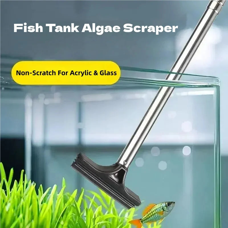 Telescopic Aquarium Algae Scraper with Stainless Steel Pole and Silicone Head