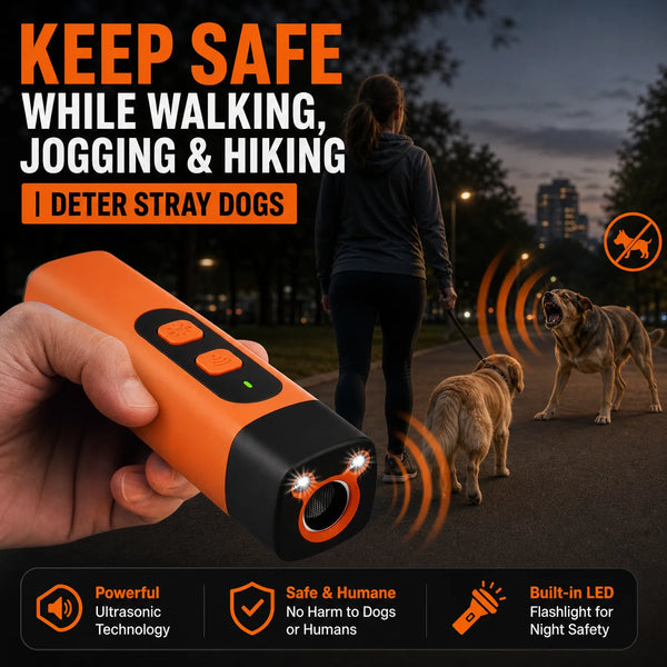 Rechargeable Ultrasonic Dog Deterrent with LED Flashlight