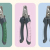 A set of stainless steel pet nail clippers for dogs and cats in gray and light pink colors.