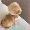 A tan luxury cotton dog vest with a fluffy brown collar and trim, shown against a light background.