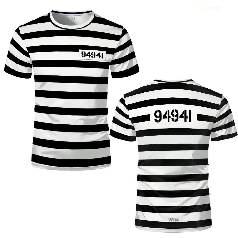 Classic Prisoner Striped T-Shirt for Halloween and Casual Wear