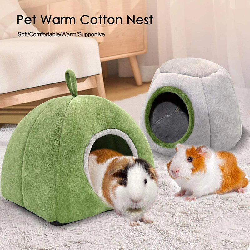 Cozy Plush Small Animal Hideout Bed with Detachable Semi-Enclosed Design