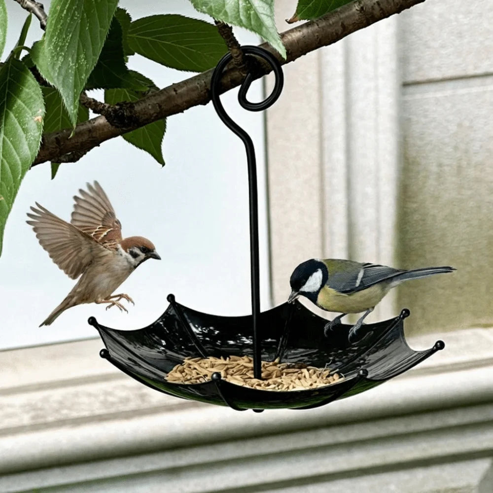 Umbrella-Shaped Hanging Bird Feeder with Leak-Resistant Design