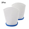 Two white pool filter bags with blue rims for sand and silt removal