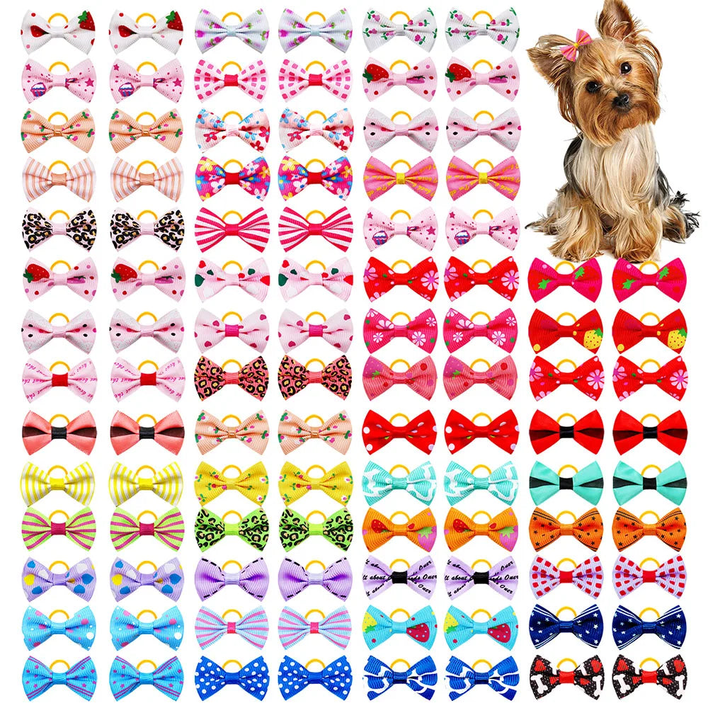 Cute Handmade Dog Bow Hair Accessories with Rubber Bands (200 Pack)