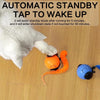 An orange automatic standby tap to wake up pet ball toy for cats resting on a wooden floor.