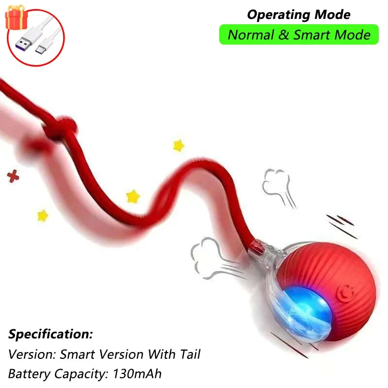 Rotes flexibles Spielzeug mit Schwanz und Licht, in Betriebsbereitschaft für eine intelligente Version eines interaktiven Plü
