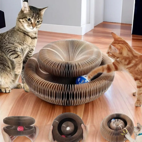 Grattoir pour chat en carton avec piste à balles