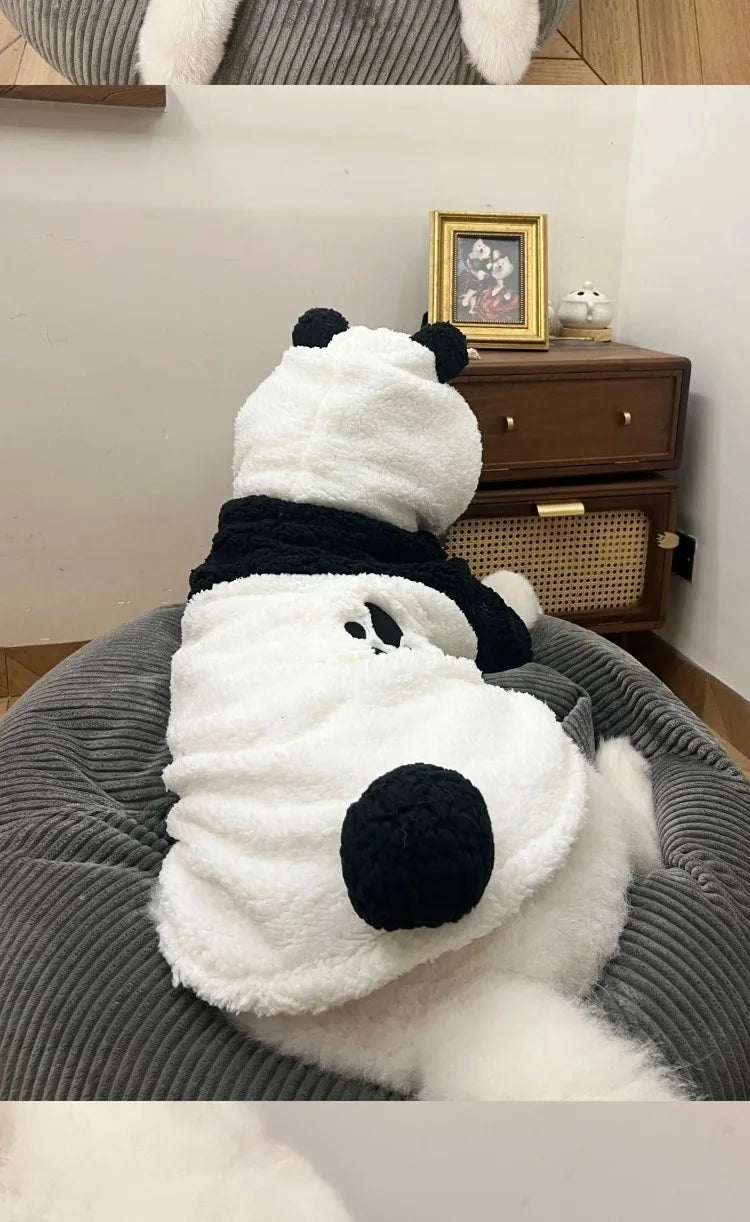 Panda Design Hooded Fleece Dog Coat – Warm Winter Jumpsuit for Small & Medium Breeds
