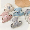 A collection of light-colored pet leash harnesses for dogs and cats featuring cute bear designs.