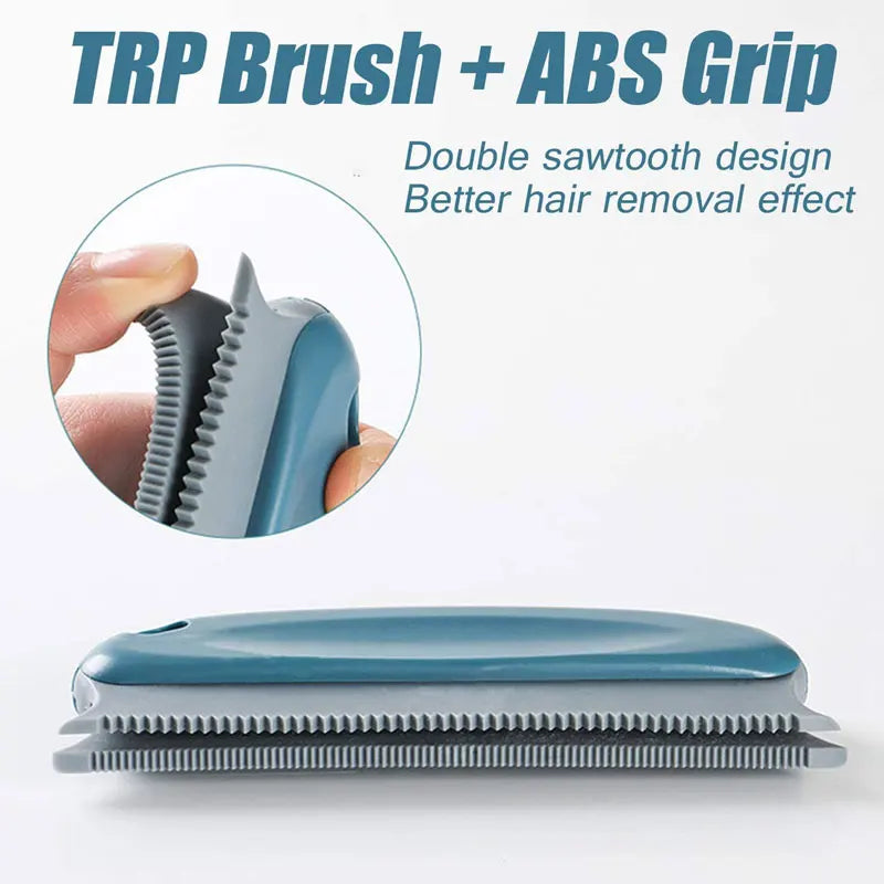 A close-up view of a blue double sawtooth brush with an ABS grip, showing its teeth design.