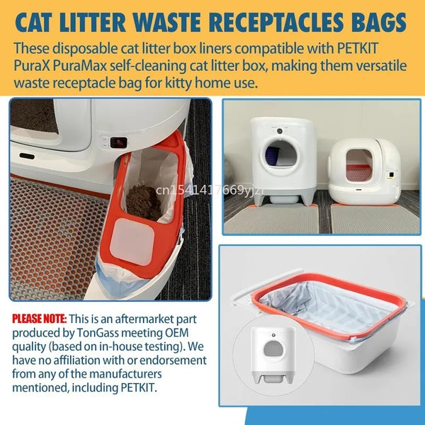 Sacs de bacs à déchets pour litière de chat, compatibles avec les litières auto-nettoyantes PETKIT PuraX et PuraMax