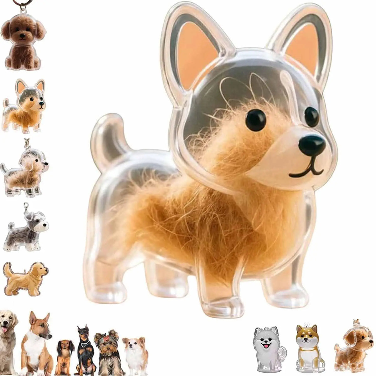 Pet Fur Keepsake Keychain with Transparent Hair Storage Pendant