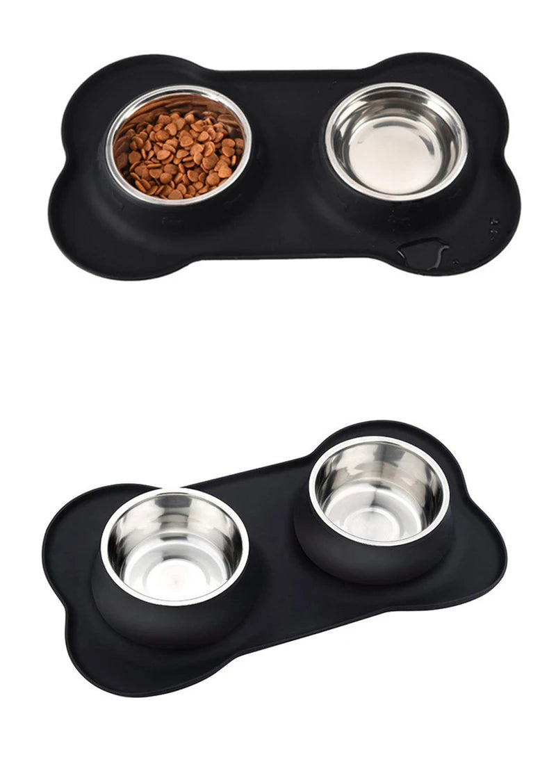 Double Dog Bowl Set with Anti-Slip Silicone Mat