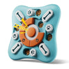 A light blue interactive dog puzzle toy featuring various bone-shaped and paw-shaped components for mental stimulation.