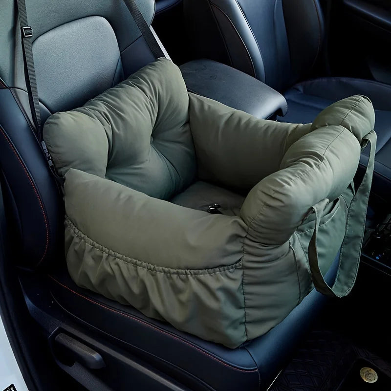 Dog Car Seat with Safety Belt – Non-Slip, Washable Travel Bed for Small Dogs