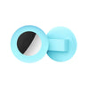 Light blue silicone collar holder with a circular opening and a flat piece for securing a pet's collar.