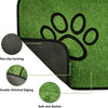 A green dog training mat featuring a paw print design, showing non-slip backing, double stitched edging, and soft texture.