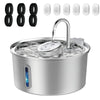 Stainless steel pet water fountain with a visible water level window and a silent pump