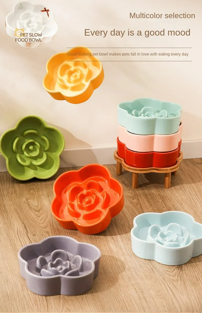 Ceramic Slow Feeder Bowl for Cats and Small Dogs