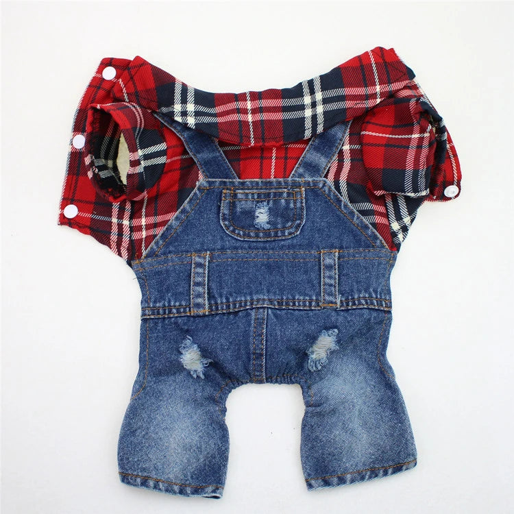 Classic Plaid Denim Jumpsuit for Small Dogs
