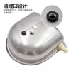 Stainless steel automatic floating water bowl for livestock with a drain plug visible