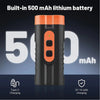Schwarzes Ultraschall-Hundabwehrmittel mit orangefarbener Batterie und Ladeanzeigen vor dunklem Hintergrund.