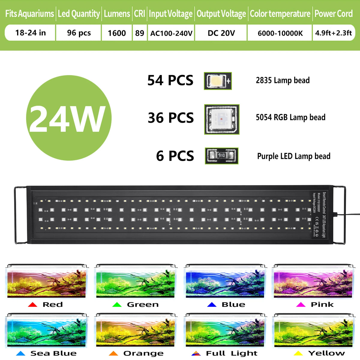 Aquarium LED Light with Remote Control, Full Spectrum, Dimmable
